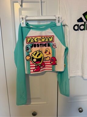 Pac-Man Justice Kids Long-Sleeve Rash Guard - Teal & White